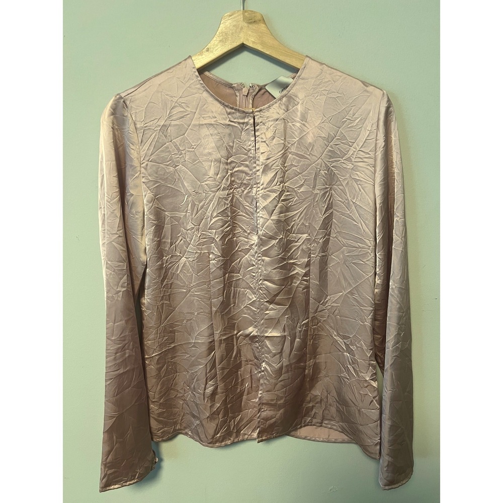 Calvin Klein Blouse Womens Small Mauve New Crushed Satin Long Sleeve SP44613036